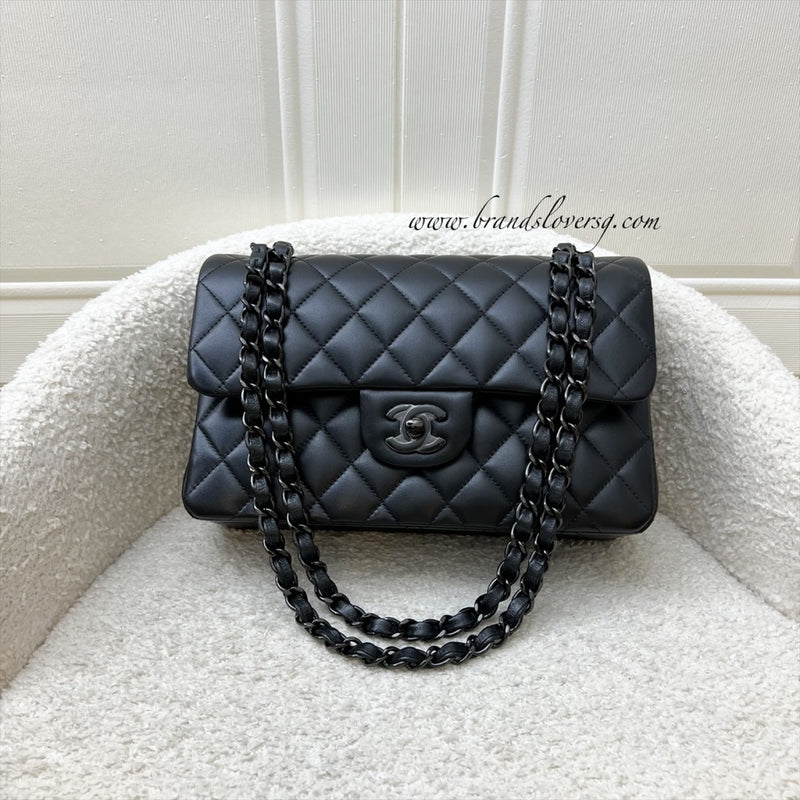 Chanel Small Classic Flap CF in So Black Lambskin and Black HW (Model: A01113)