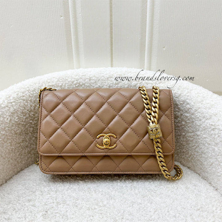 Chanel 22K Adjustable Wallet on Chain WOC in Dark Beige Lambskin and AGHW