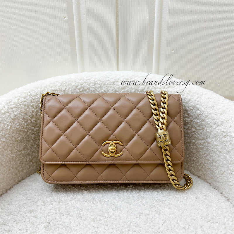 Chanel 22K Adjustable Wallet on Chain WOC in Dark Beige Lambskin and AGHW