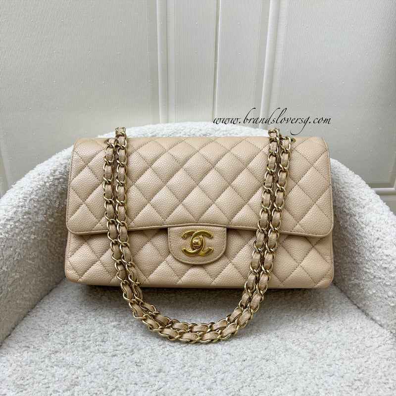 Chanel Vintage Medium Classic Flap CF in Beige Caviar and 24K Plated GHW