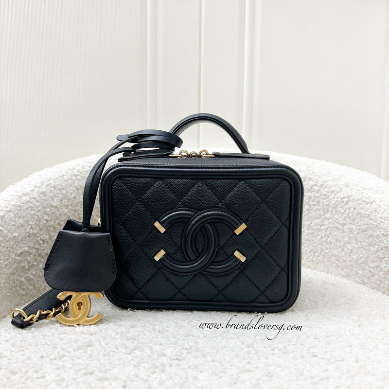 Chanel Small Filigree Vanity Bag in Black Caviar, Black Trim and AGHW