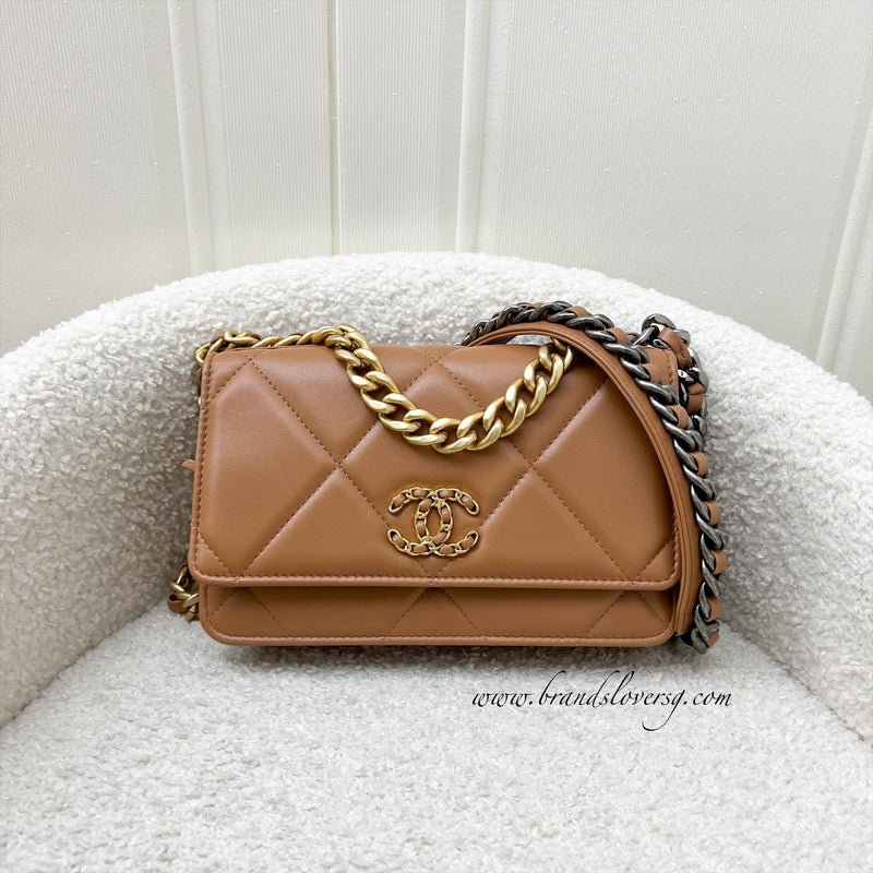 Chanel 19 Wallet on Chain WOC in 22K Caramel Lambskin and 3-Tone HW