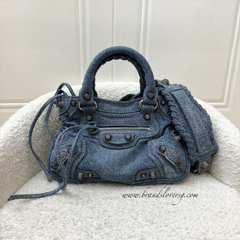 Balenciaga Neo Cagole Small Shoulder Bag in Denim and SHW