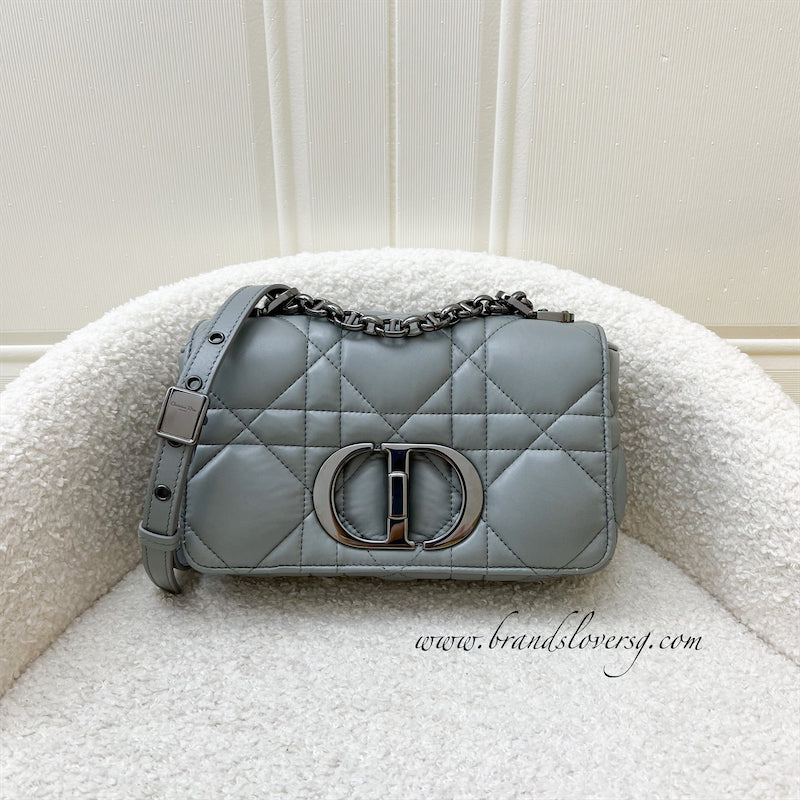 Dior Small Caro Flap Bag in Grey Quilted Macrocannage Calfskin and Dark SHW