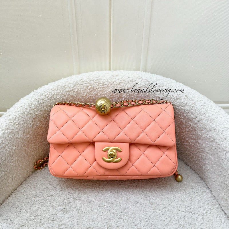 Chanel Pearl Crush Mini Rectangular Flap in Salmon Pink Lambskin and AGHW (Model: AS1787)