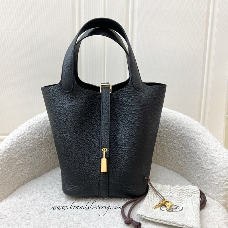 Hermes Picotin 18 in Noir Black Clemence Leather and GHW