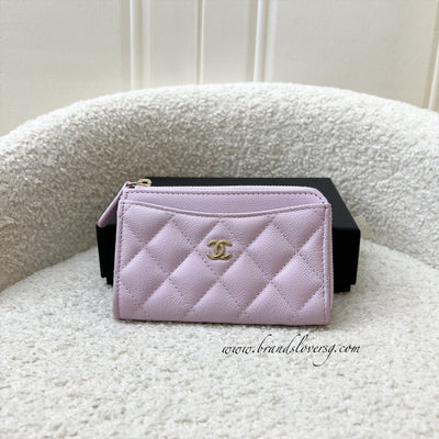 Chanel Zipped Card Holder with Coin Compartment in 24S Lilac Caviar and GHW (Model: AP3179)