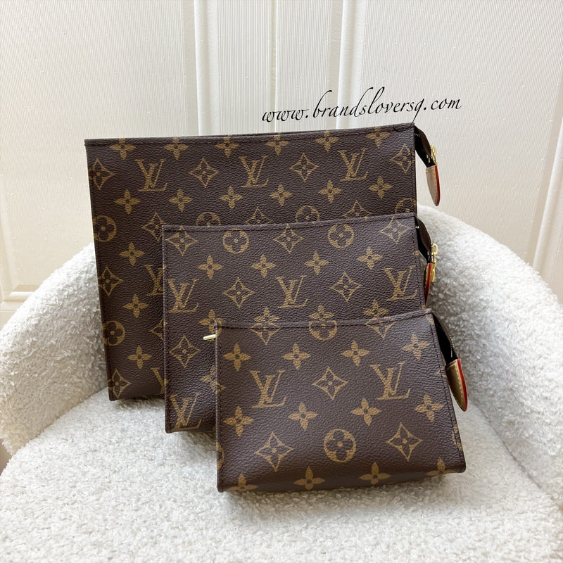 LV Trio Toilet Pouch in Monogram Canvas and Pink Interior and GHW (Model: M47195)