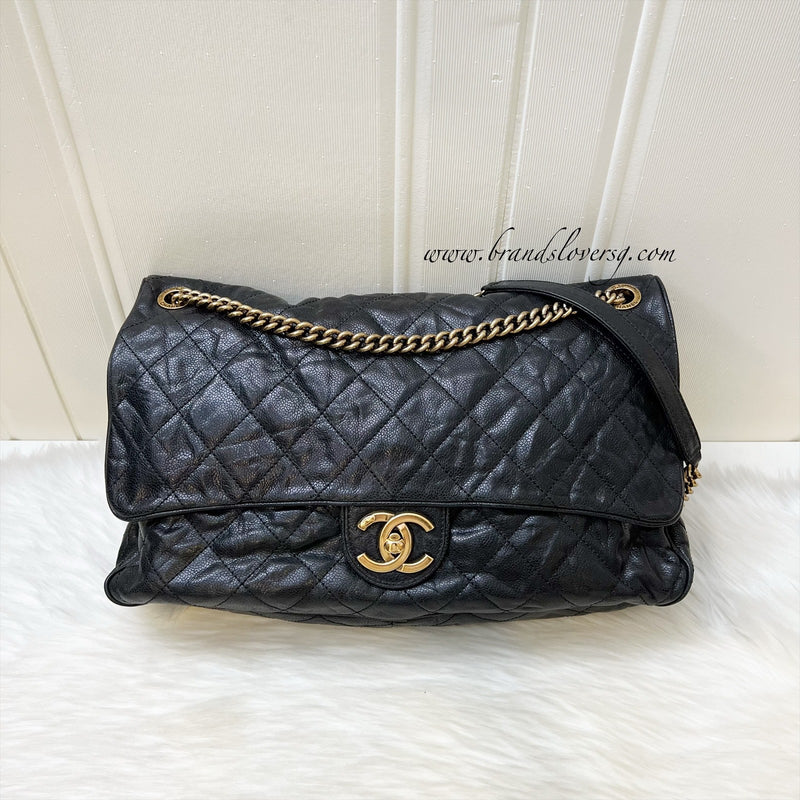 Chanel Shiva Flap Bag in Black Crumpled Caviar and AGHW (Model: A67148)