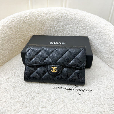 Chanel Classic Medium Trifold Wallet in Black Caviar and LGHW (Model: AP0232)