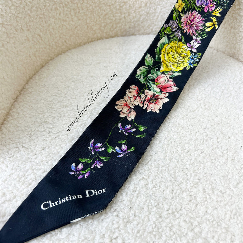 Dior D-Floral Mitzah Scarf in Black Silk