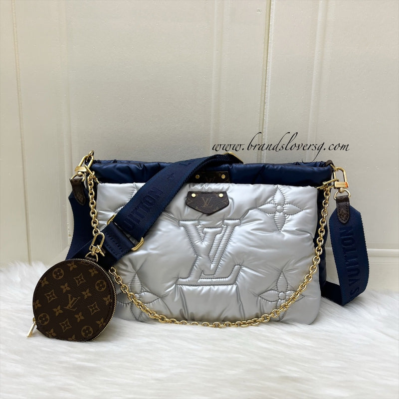 Louis Vuitton LV Maxi Multi Pochette Accessoires MPA In Metallic Navy and Silver Nylon (Model: M21057)