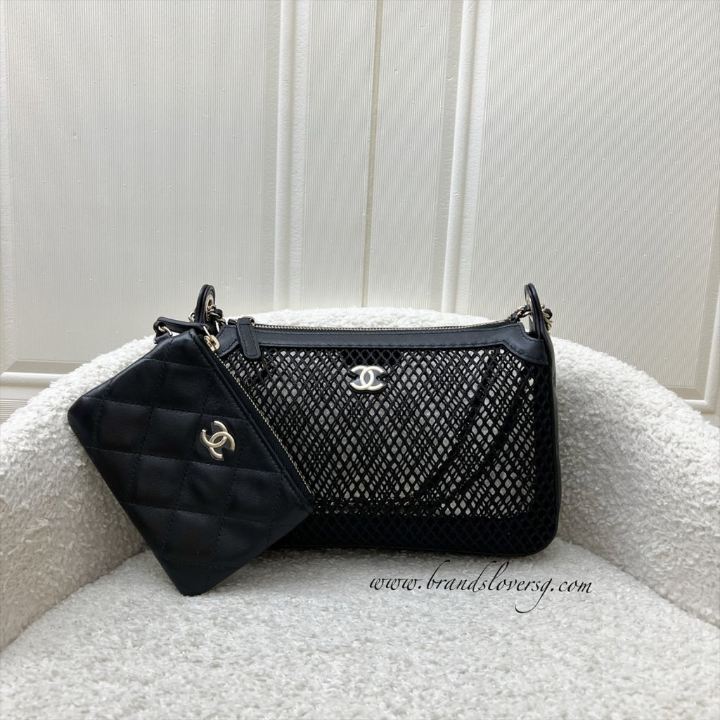 Chanel 25S Clutch on Chain in Black Mesh and LGHW (Model