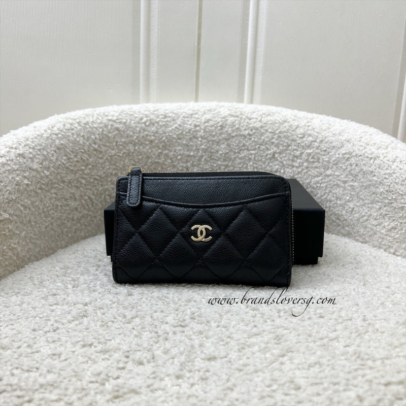 Chanel Zipped Card Holder with Coin Compartment in Black Caviar and GHW (Model: AP3179)