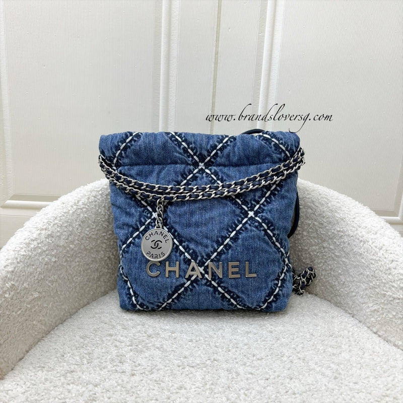 Chanel 22 Mini Hobo Bag in 24P Denim Fabric and SHW (Model: AS3980)