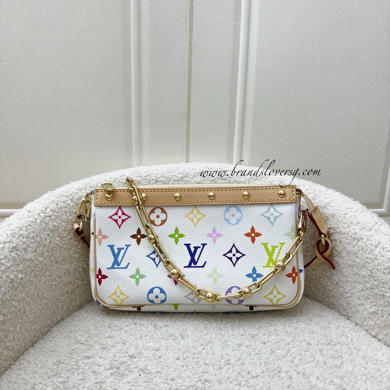 LV Louis Vuitton x Takashi Murakami Pochette Accessoires in Multicolore Blanc Monogram Canvas and GHW (Model: M13404)
