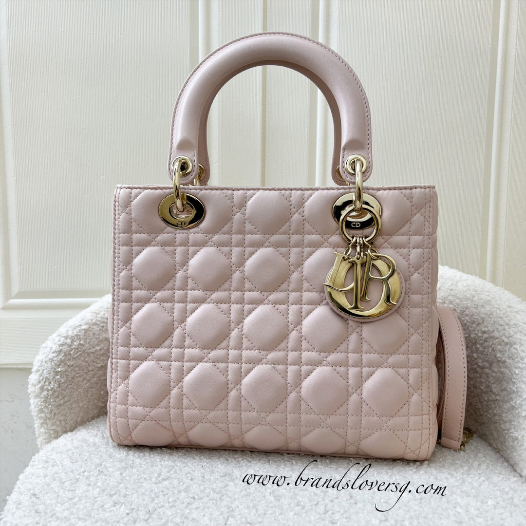 Dior Medium Lady Dior in Light Pink Lambskin and LGHW