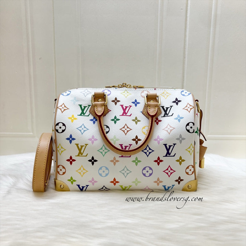 [Local Set - Jun 2025] LV Louis Vuitton x Takashi Murakami Speedy 25 in Multicolore Blanc Monogram Canvas and GHW