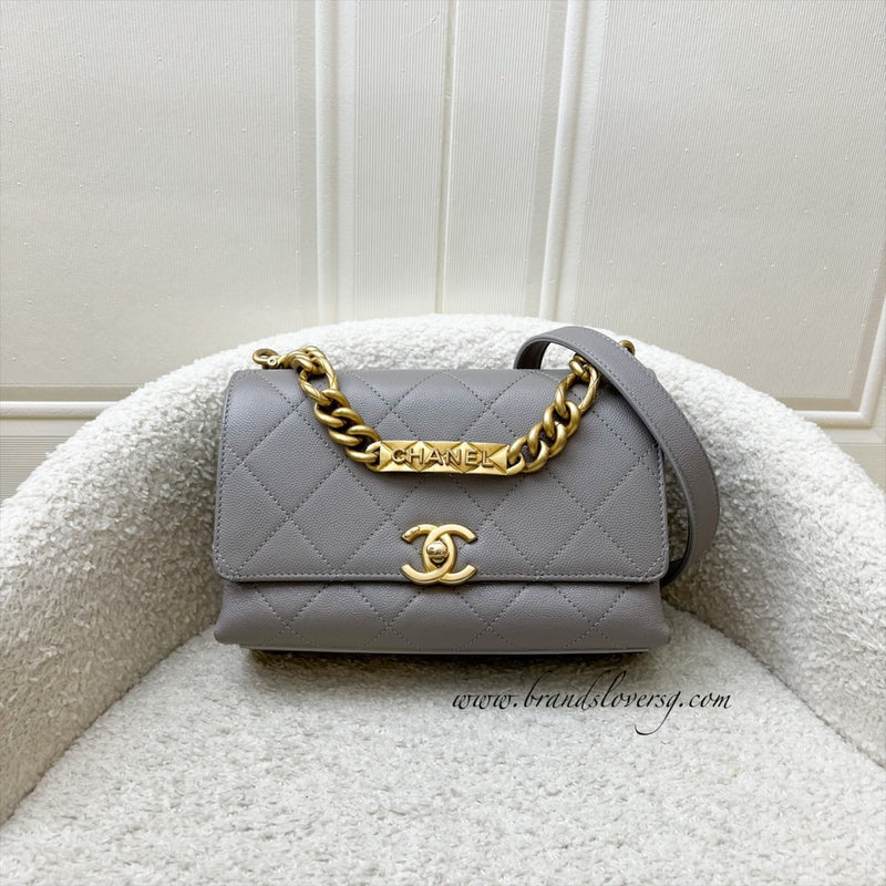 Chanel 21B Bracelet Handle Mini Flap in Grey Caviar and AGHW (Model: AS2711)