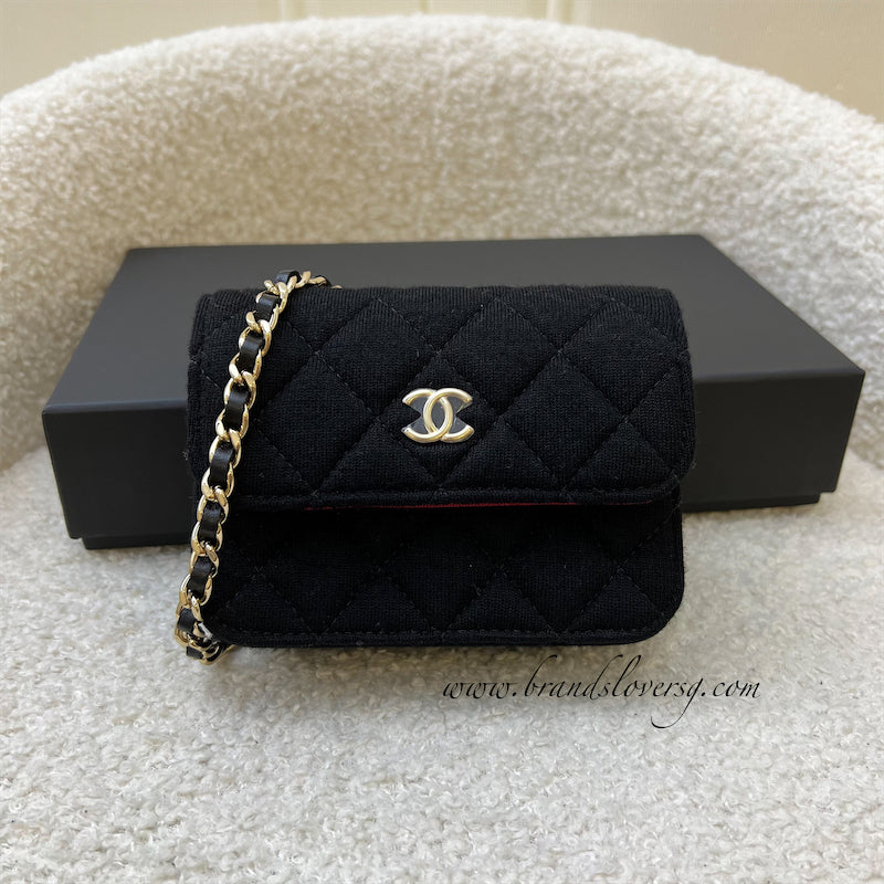 Chanel 2023 VIP Clutch on Chain in Black Jersey and LGHW