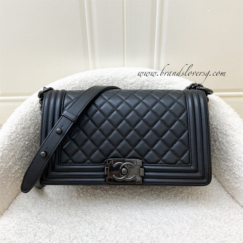 Chanel Medium 25cm So Black Boy Flap in Black Lambskin and BHW