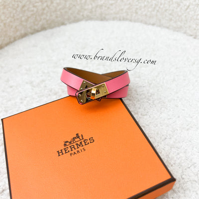 Hermes Mini Kelly Double Tour Bracelet in Rose Azalee Swift Leather