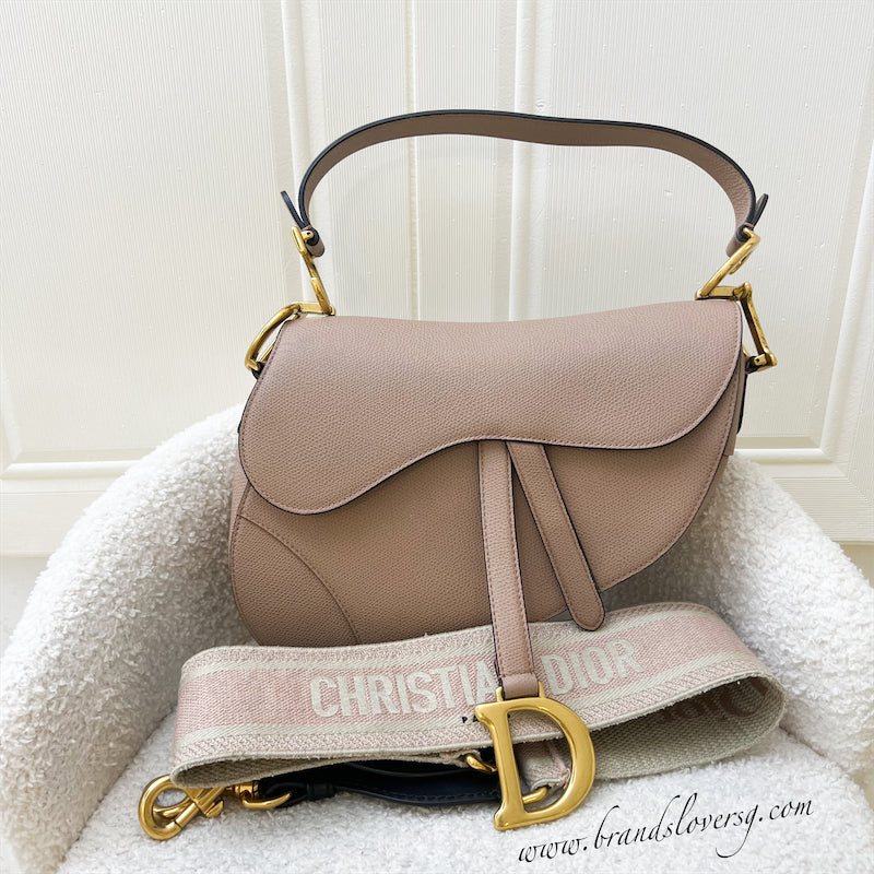 Dior Medium Saddle Bag in Nude Pink Grained Leather and AGHW (With Strap)