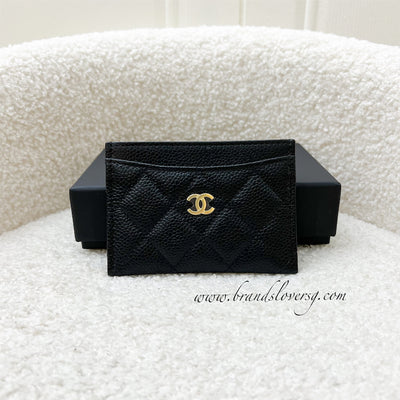 Chanel Classic Flat Card Holder in Black Caviar and GHW