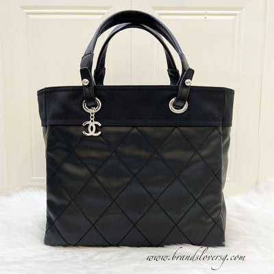 Chanel Quilted Biarritz Tote in Black Canvas and Calfskin and SHW