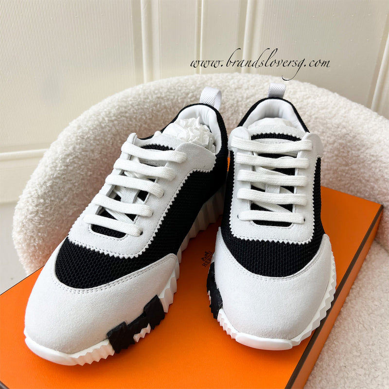 Hermes Ladies Bouncing Mesh Sneaker in Black and White Sz 37