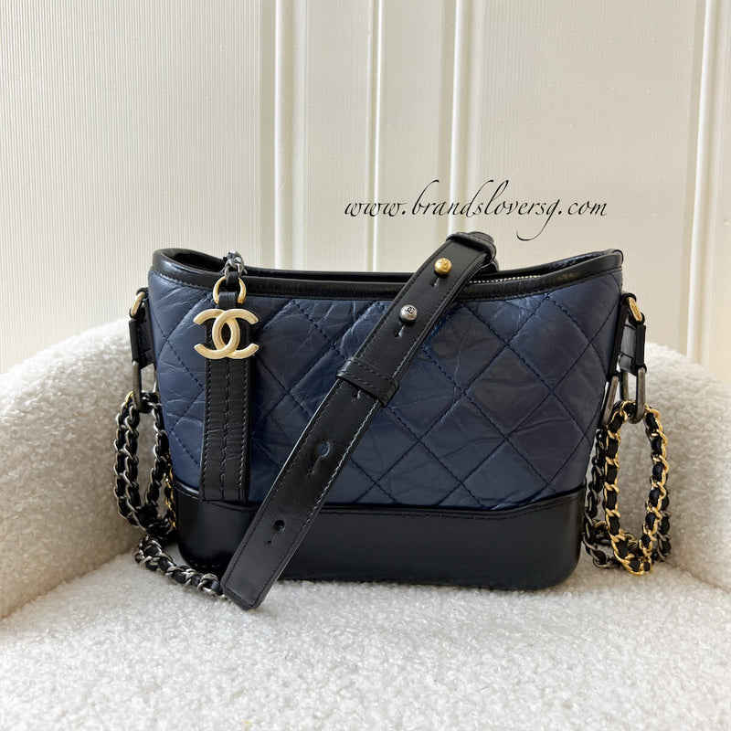 Chanel Small Gabrielle Hobo in Navy Distressed Calfskin, Black Base and 3-tone HW