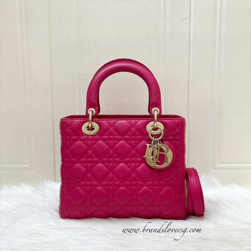 Dior Medium Lady Dior in Fuchsia Pink Lambskin and LGHW