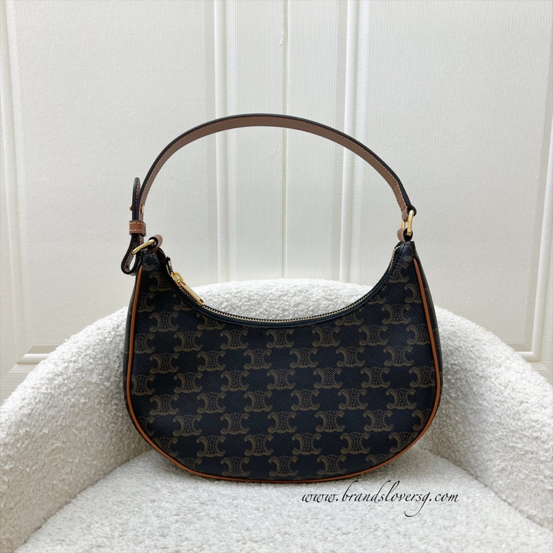 Celine Medium Ava Triomphe Bag in in Coated Triomphe Canvas, Tan Calfskin and GHW (Model: 193952BZJ.04LU)