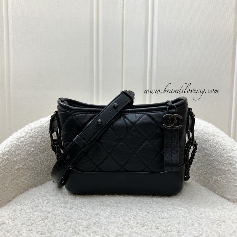 Chanel So Black Small Gabrielle Hobo Bag in Black Distressed Leather and Black HW