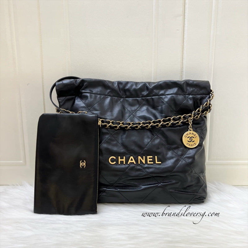 Chanel 22 Small Hobo Bag in Black Shiny Calfskin and AGHW