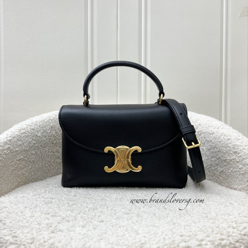 Celine Teen Nino Top Handle Bag in Black Grained Calfskin and GHW