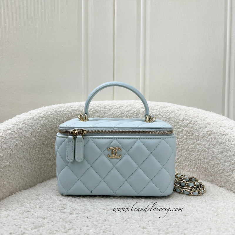 Chanel Classic Top Handle Small Vanity in 21K Baby Blue Lambskin LGHW