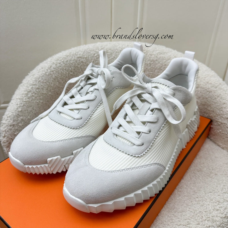 Hermes Men’s Bouncing Sneakers in White Suede and Mesh Technique Sz 41.5