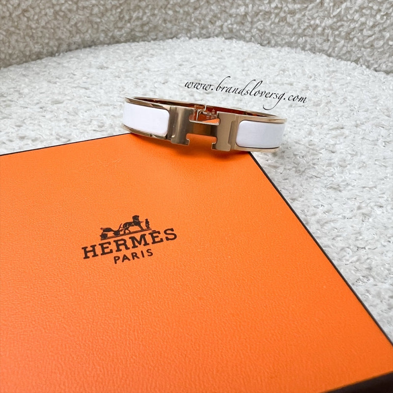 [Brand New - Oct 2025] Hermes Clic H Bracelet in Blanc White Enamel and RGHW