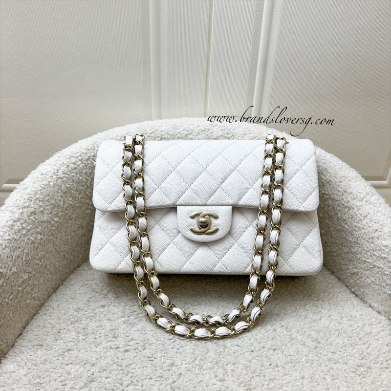 Chanel Small Classic Flap CF in White Caviar and LGHW