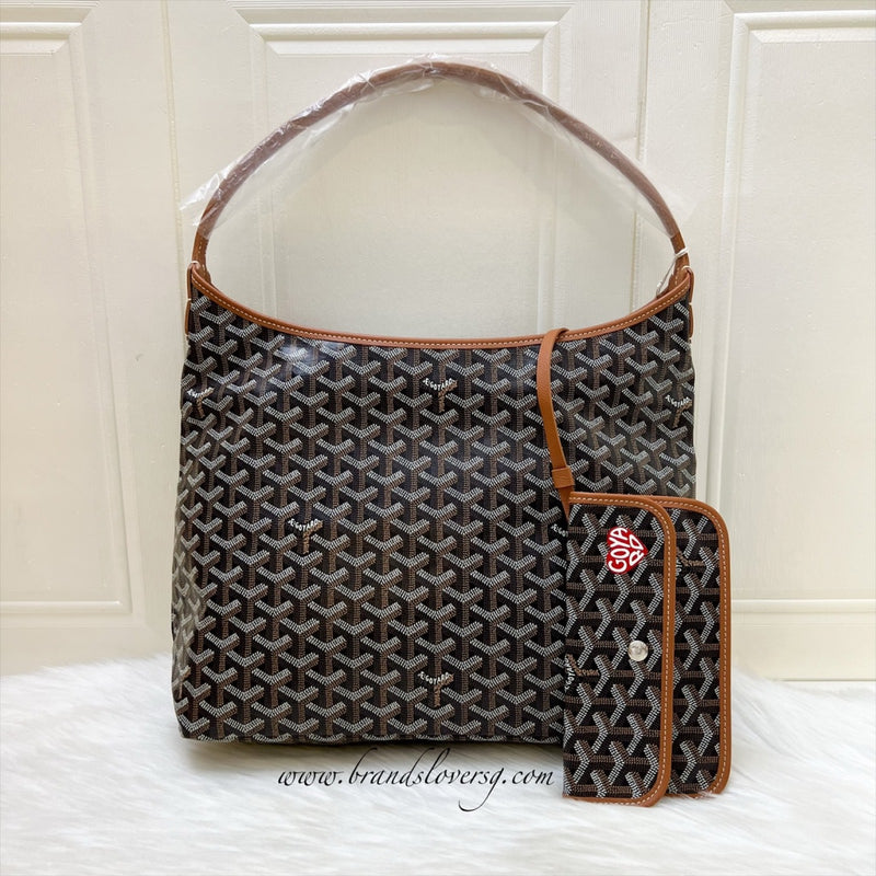 [BN - Local set - Nov 2025] Goyard Boheme PM Hobo Bag in in Black Signature Goyardine Canvas and Brown Trim