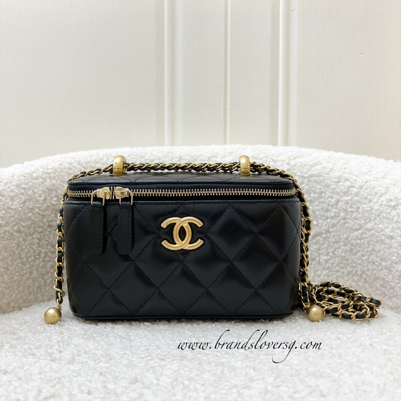 Chanel 24C Vanity with Double Adjustable Chain in Black Lambskin and AGHW