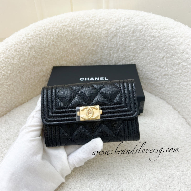 Chanel Boy Snap Card Holder in Black Caviar and LGHW