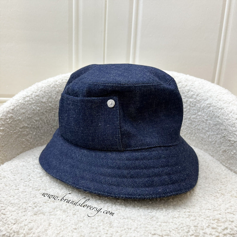 Hermes Helen Silky Bucket Hat in Dark Blue Denim Sz 57