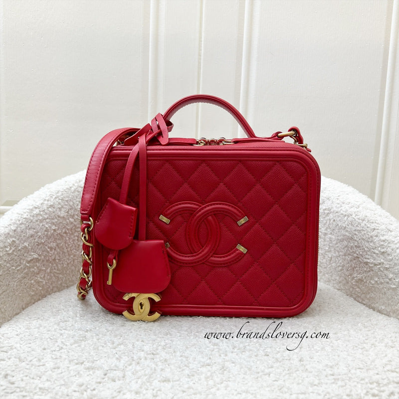 Chanel Medium Filigree Vanity in Red Caviar and AGHW (Model: A93343)