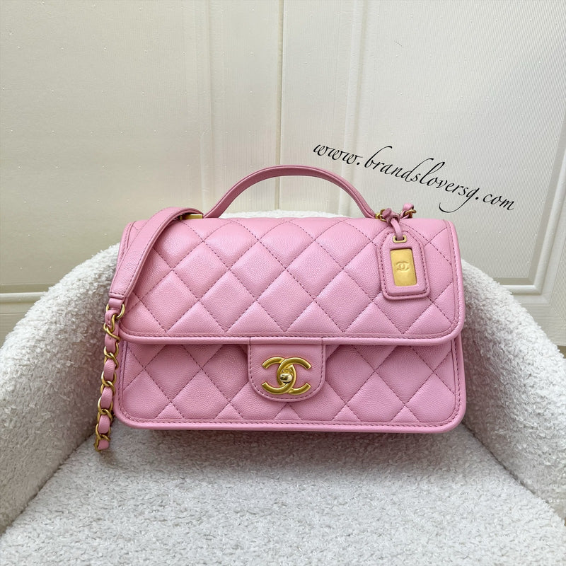 Chanel 22K Seasonal Flap with Top Handle in Pink Caviar and AGHW (Model: AS3653)