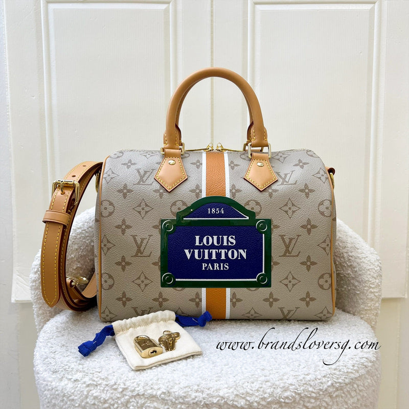 LV Speedy 25 Bandouliere in Beige Monopaname Canvas and GHW