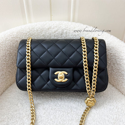 Chanel 23S Camellia Adjustable Chain Mini Flap Bag in Black Lambskin AGHW