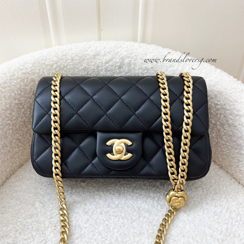 NEW CHANEL 23S Black Lambskin Small Flap with Adjustable Charm Handle w/  receip