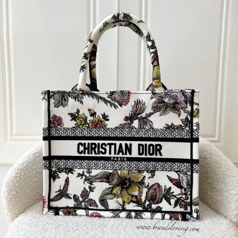 Dior Small Book Tote in White Dior Jardin Botanique Embroidery